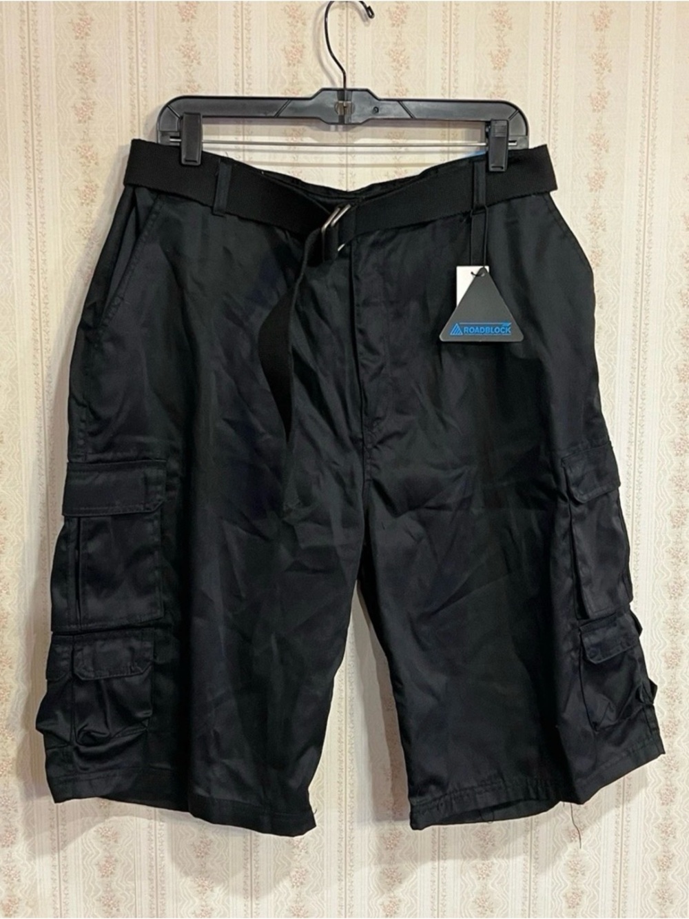 Mens Black Cargo Shorts with Belt